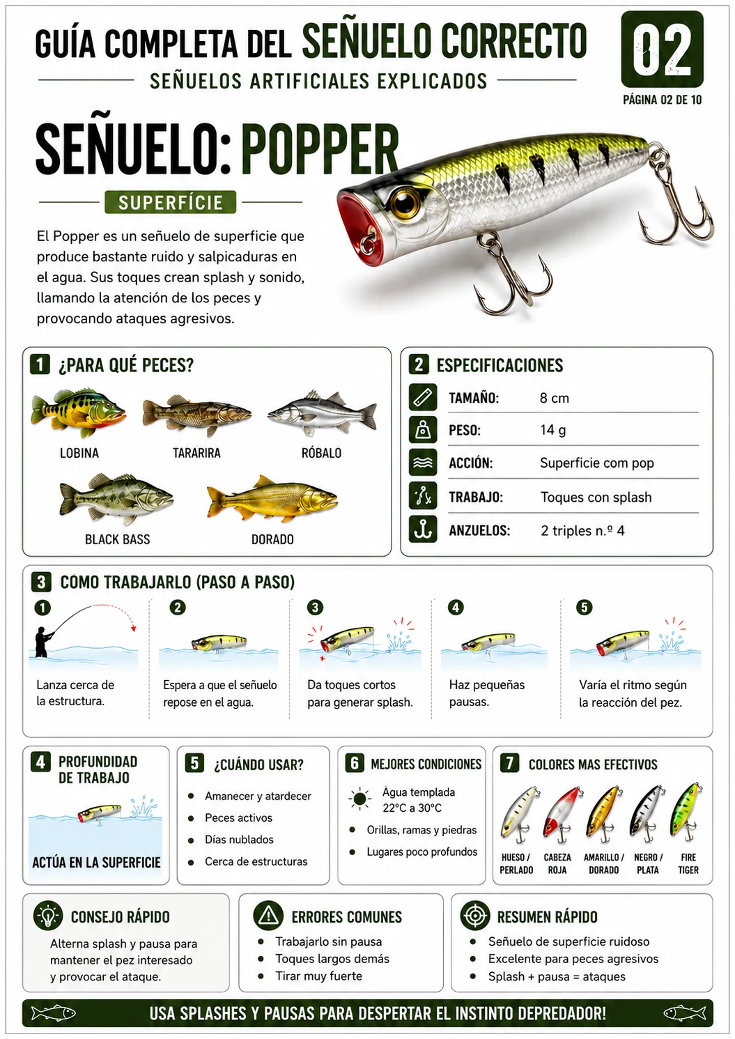 Página de la guía: señuelo Popper